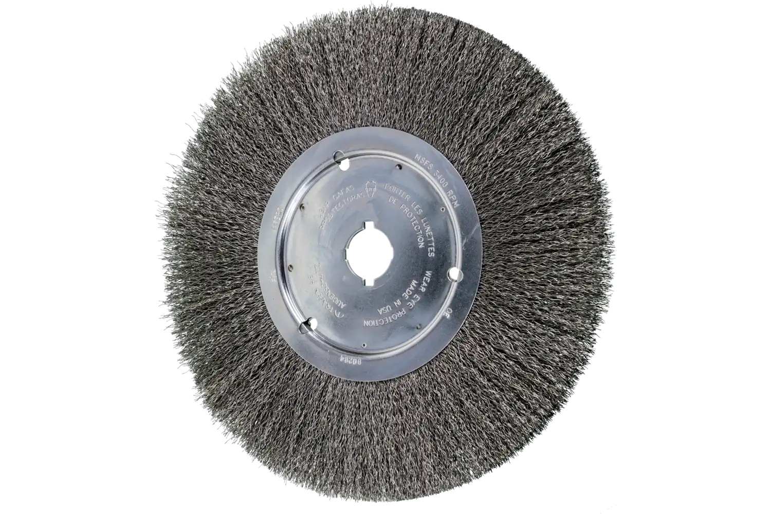 Picture of Pferd Crimped Wire Wheel Brush 12" Dia Narrow Face .014 Carbon Steel 2" Keyed Arbor